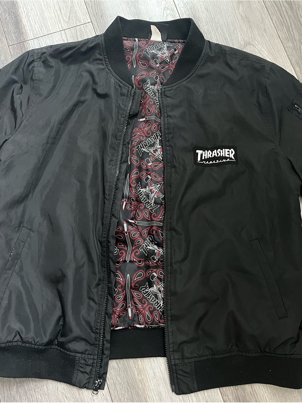 Thrasher Black Bomber Jacket with Red Paisley Lining